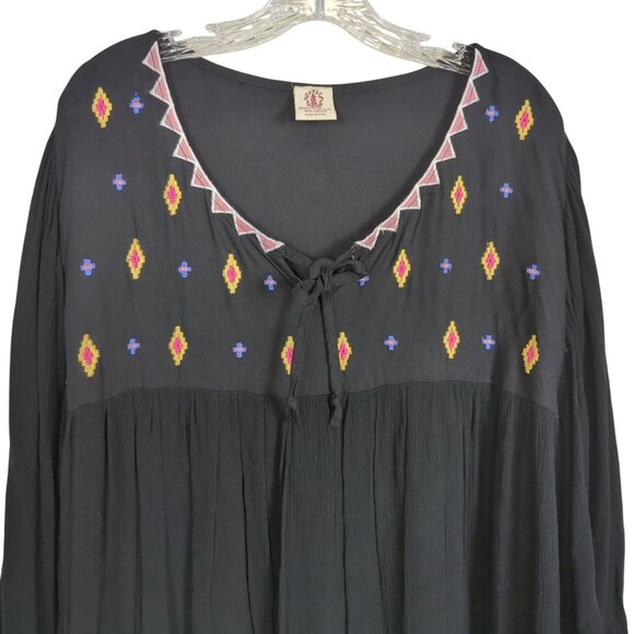 Gypsy‎ Rose Black Embroidered Poncho Top With Tie Neck Flowing Sleeves Boho sz M - Picture 4 of 11